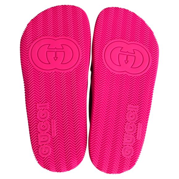 Gucci Red Green Striped Web Accent Rubber Sandals, IT37/US7 - Picture 8 of 16